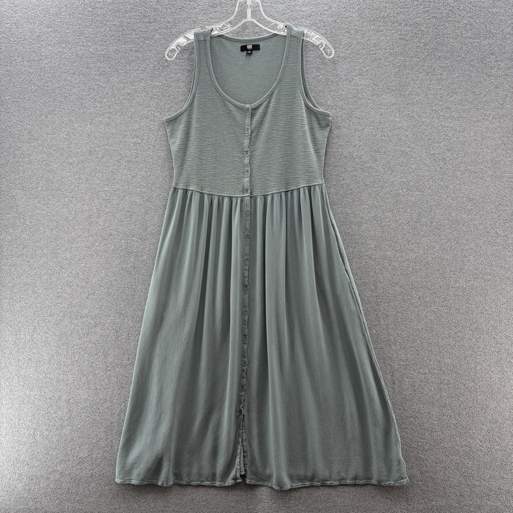 Frye Dress Medium Green Button Tank Jersey Boho Cottage Casual Relaxed Summer